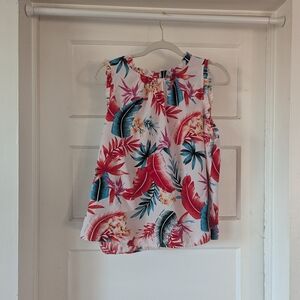 Tropical Print Sleeveless Blouse - Pink and Blue